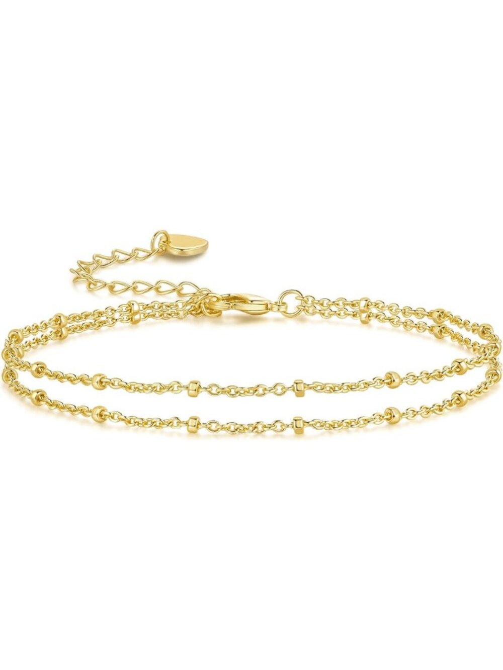 Trendy 14K Gold Beaded Layered Bracelet for Women | Two-Strand Design